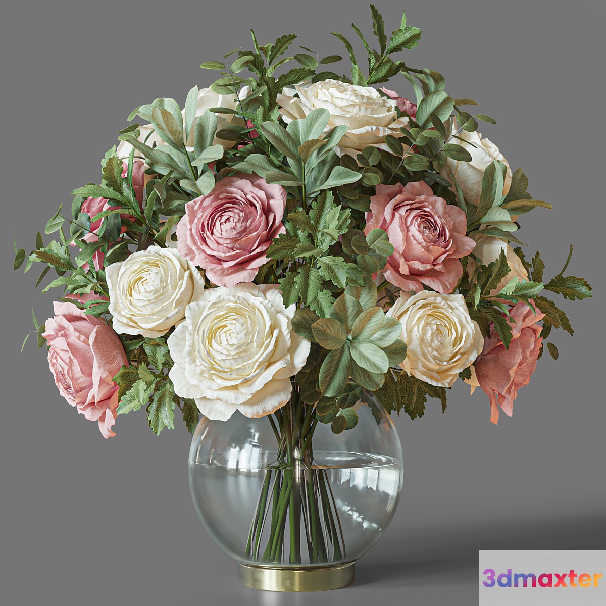 Flower Set 049 pink and white rose 3D Max