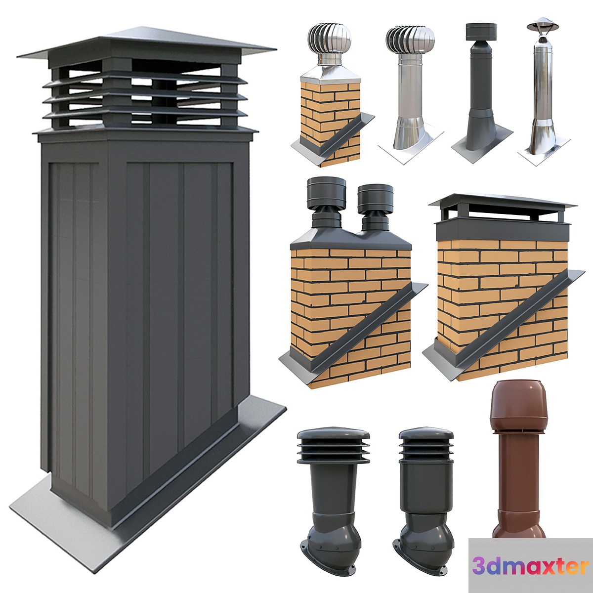 Ventilation pipes and chimneys on the roof