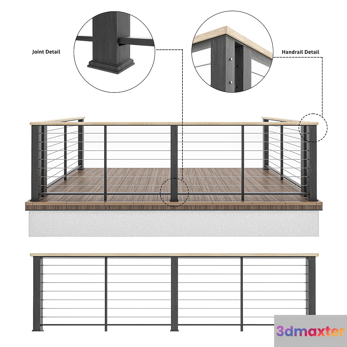 cable railing 3D Max