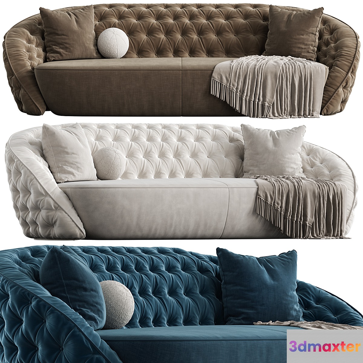 Round blue velvet sofa
