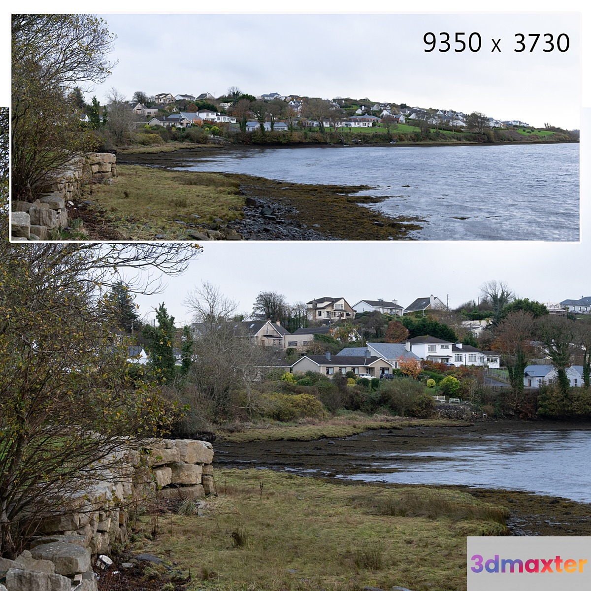 Autumn panorama. View of the bay and the private sector 3D Max