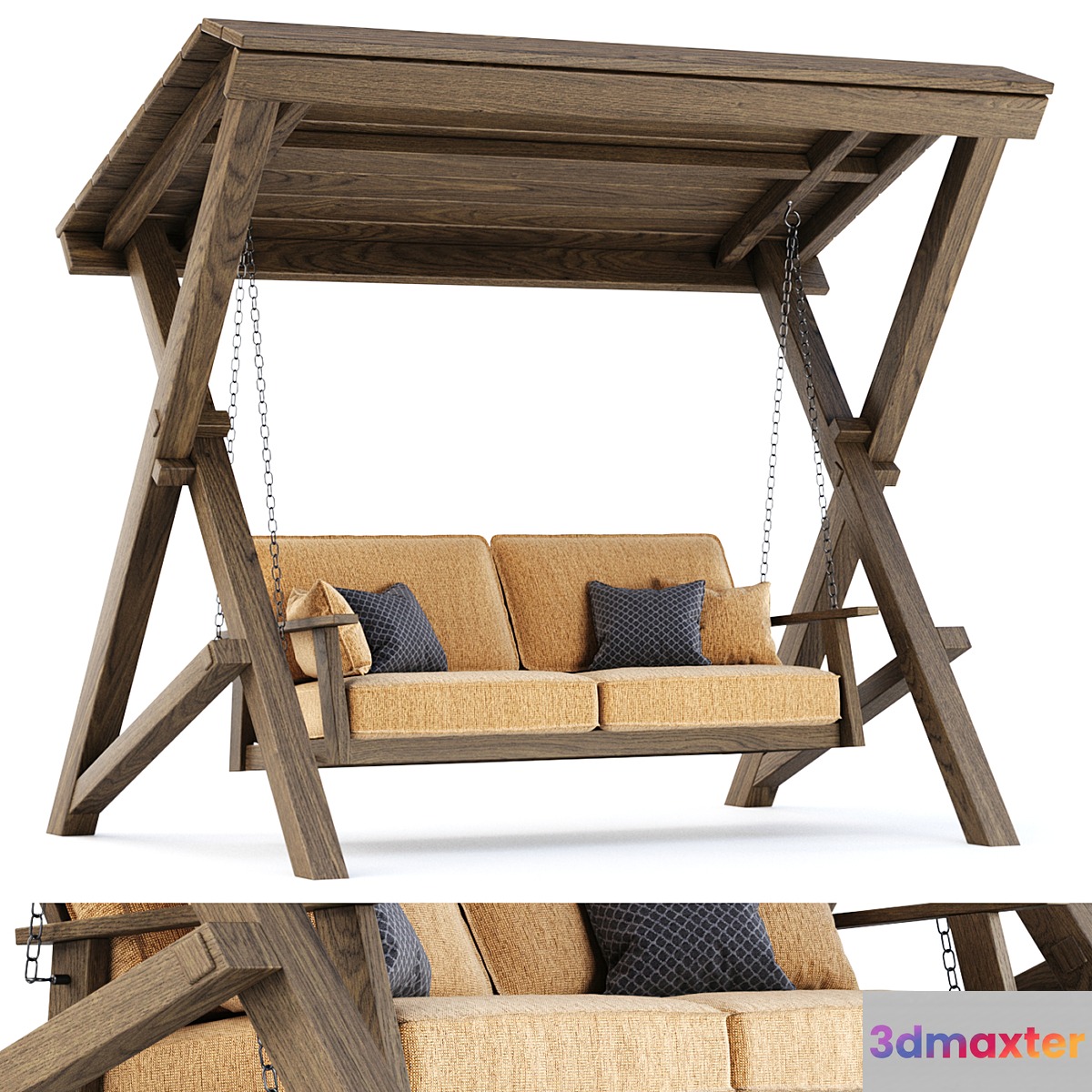 Nia Wooden Double-Seater Garden swing by Bpoint Design 3D Max