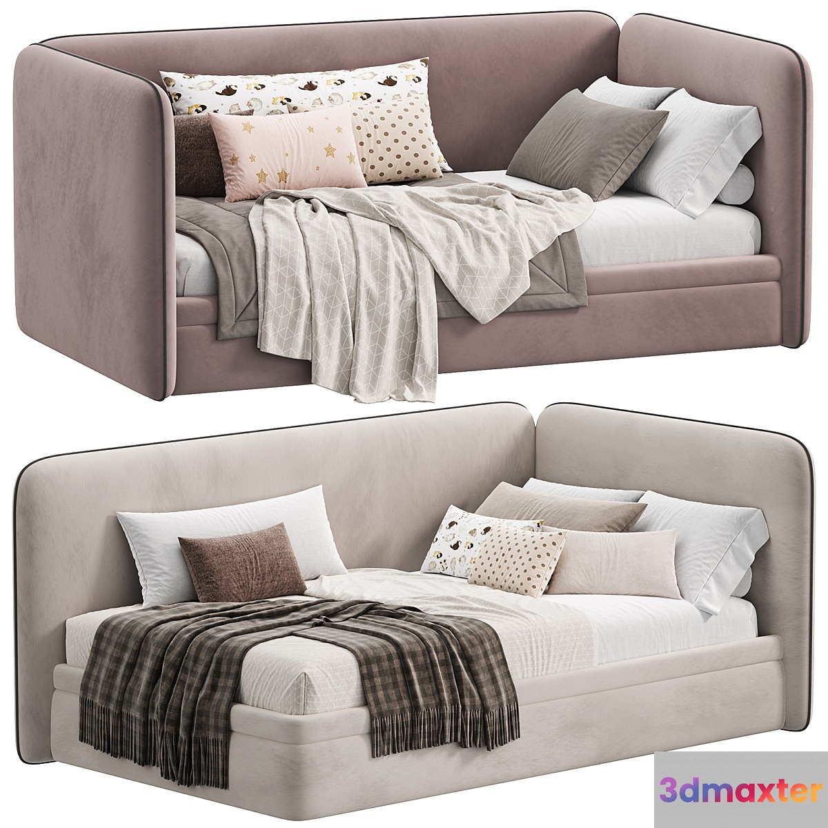 Single bed with box Bert Artsit beige 3D Max