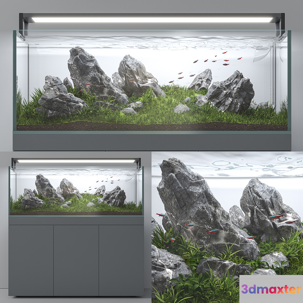 Aquascape aquarium Iwagumi 3D Max