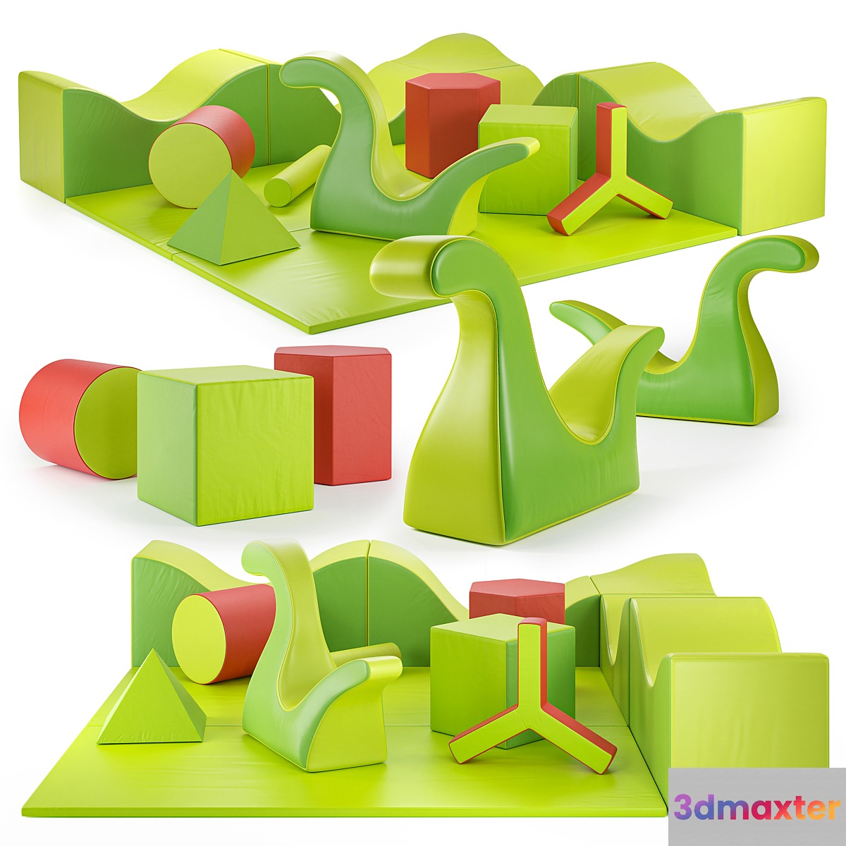 PLAY+ Sets of children's play poufs: Hills (Colline) Dino Soft Solids