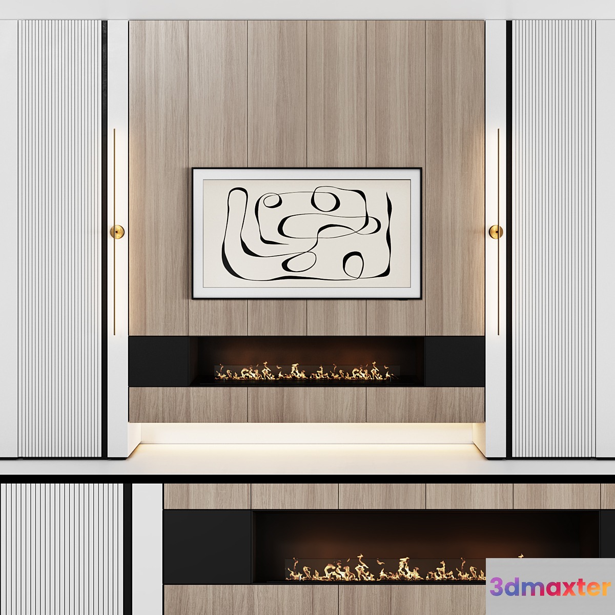 TV wall modular in modern style with decor 03