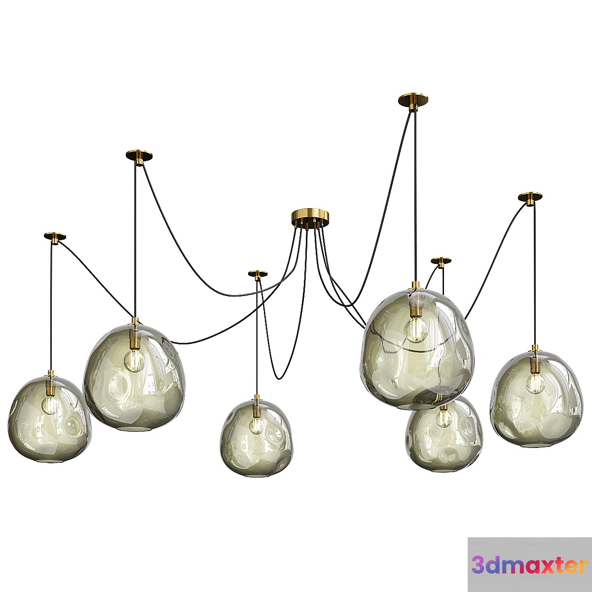 Regina andrew molten spider natural brass and smoke glass chandelier 3D Max