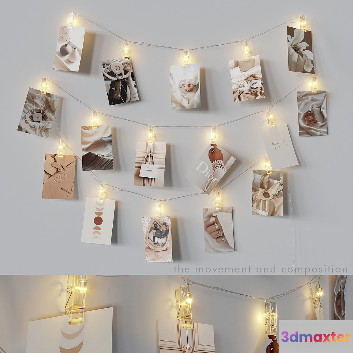 Editable photo garland beige