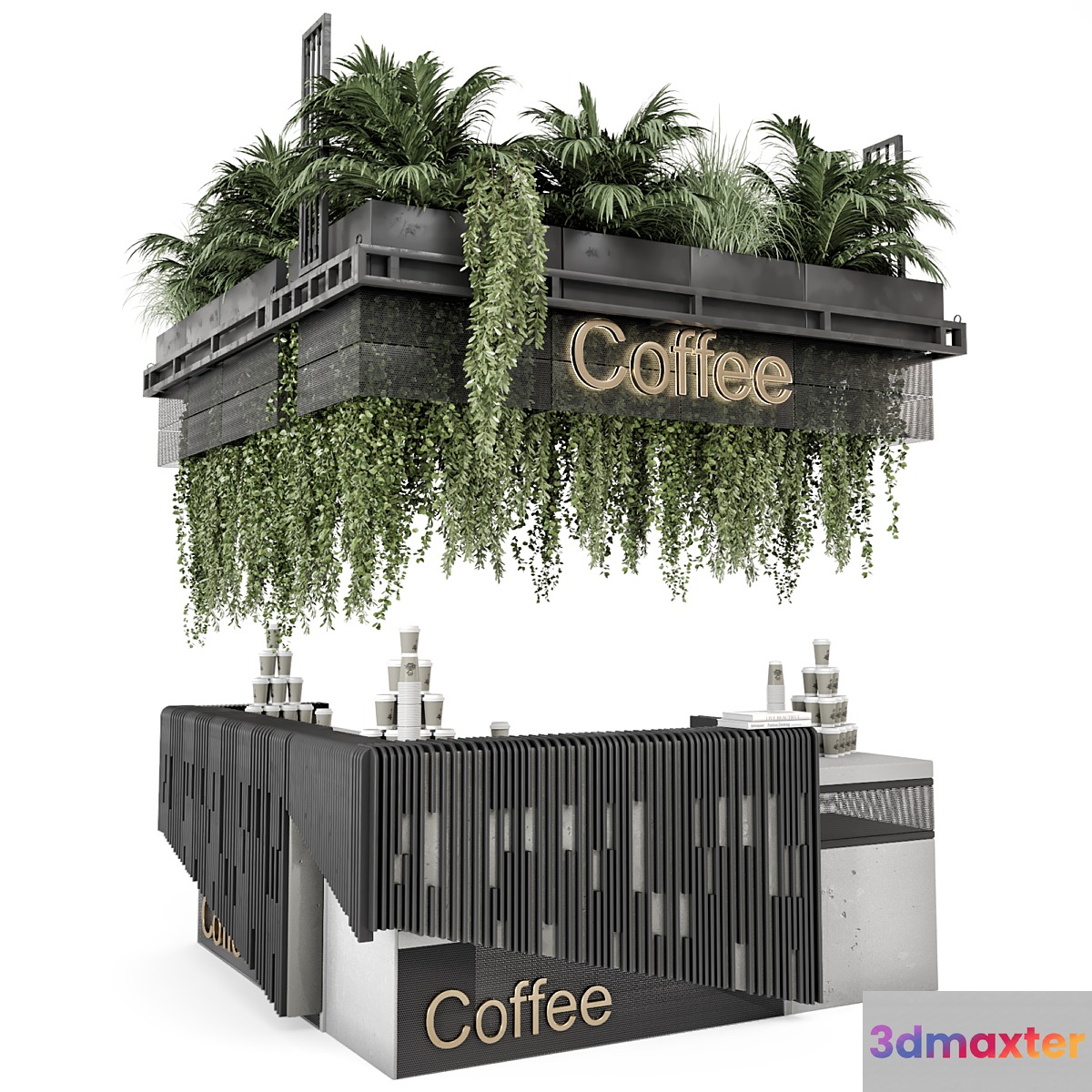 Coffee Reception Desk With Plants - Restaurant Set 1317