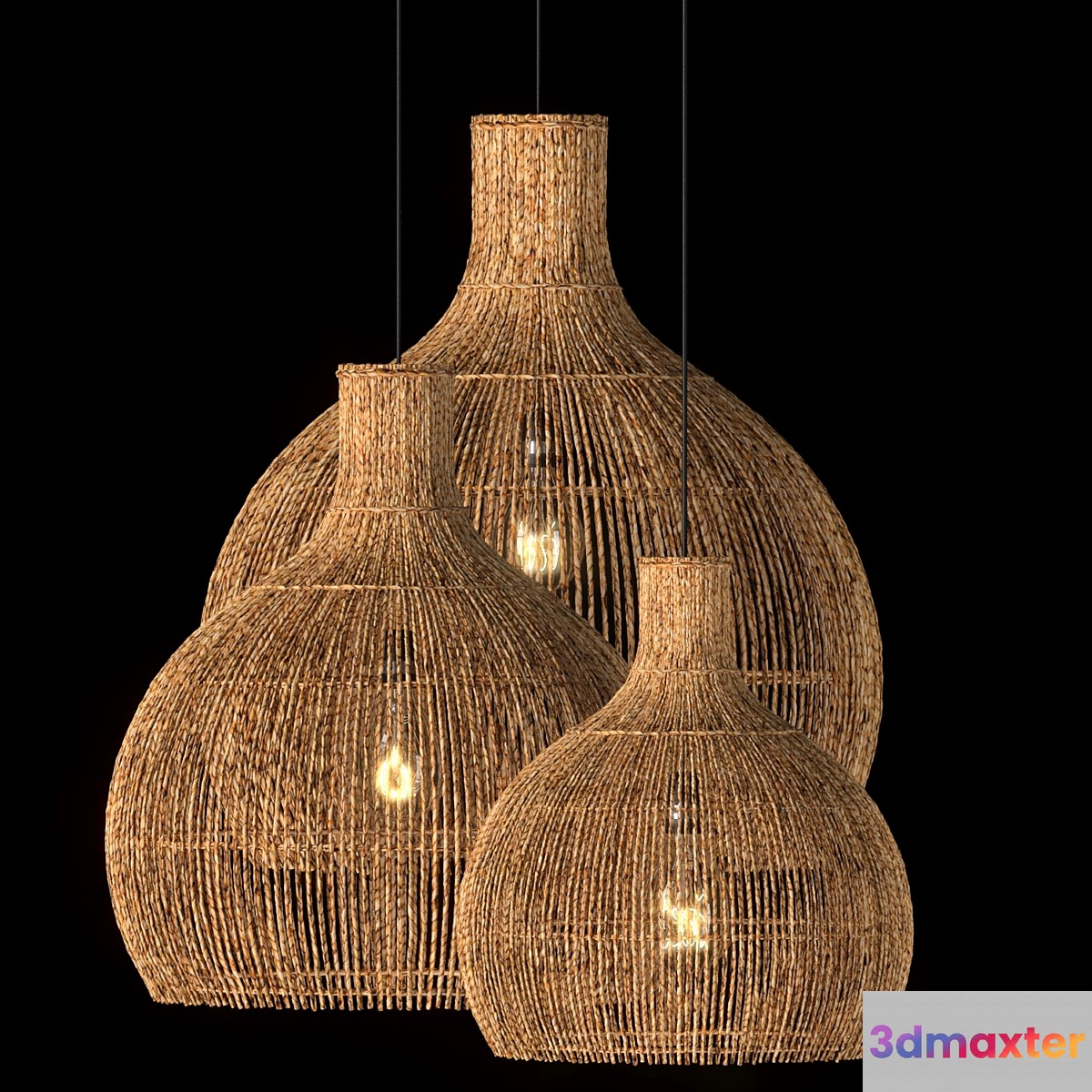 Hanging vintage rattan lamp 3D Max