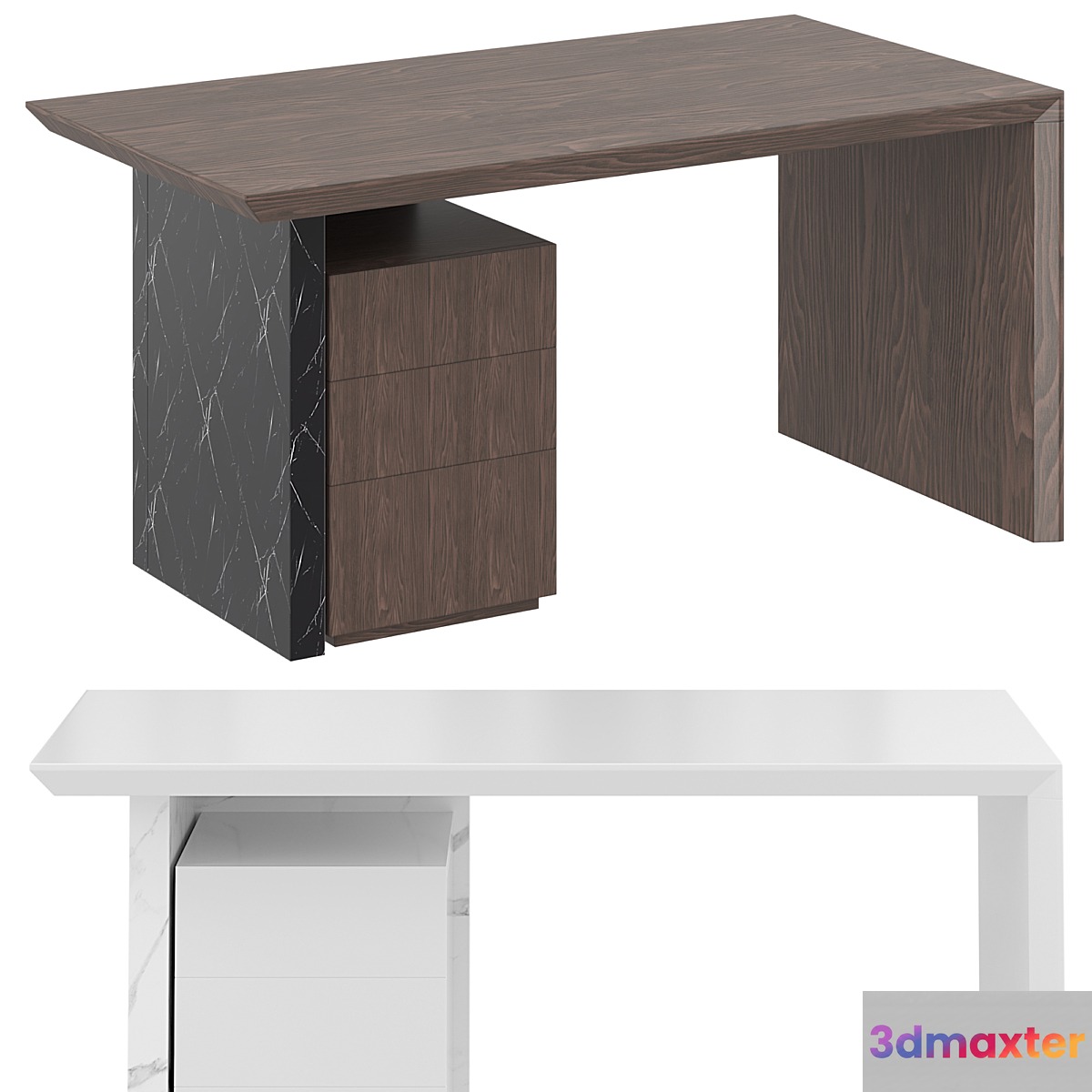 Modern white wooden desk for home office with filing cabinet - No.2