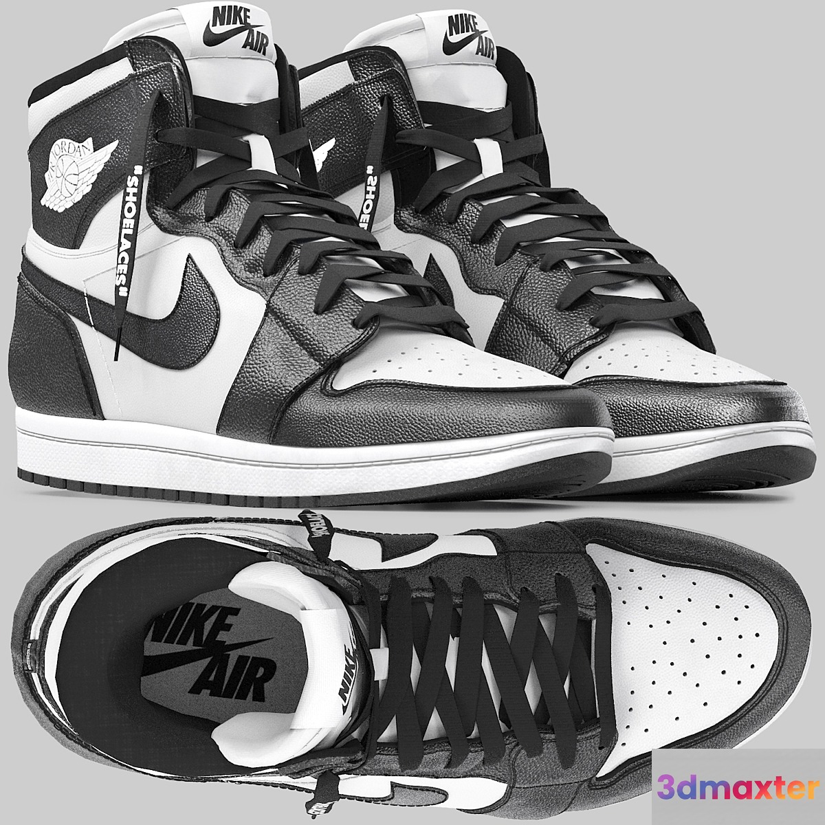 black and white nike air jordan 1 retro 3D Max