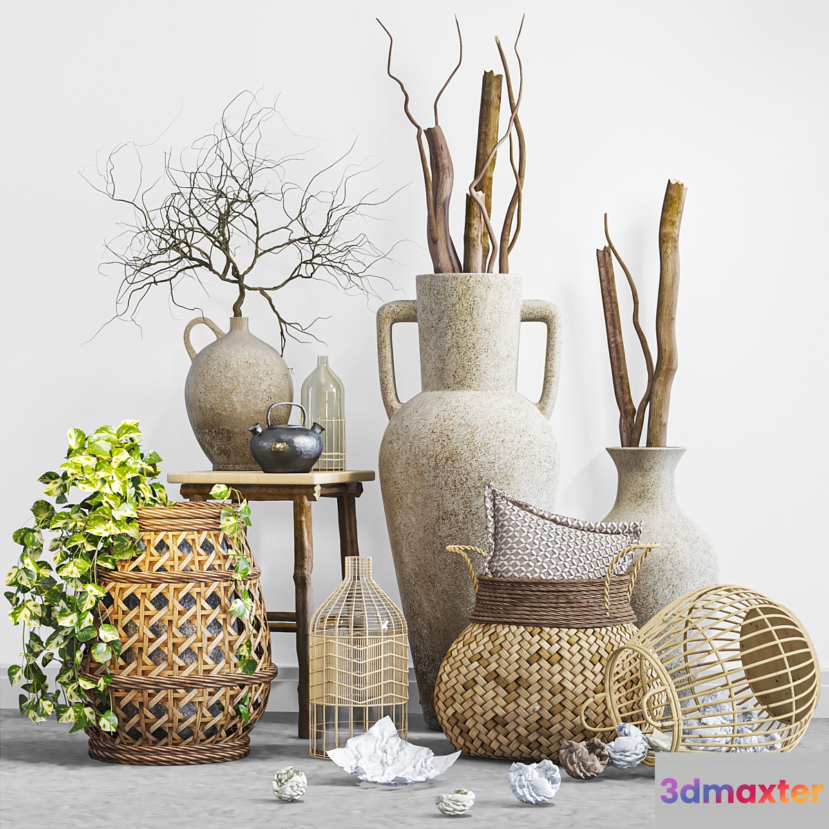 boho set with woven bamboo baskets - No.2