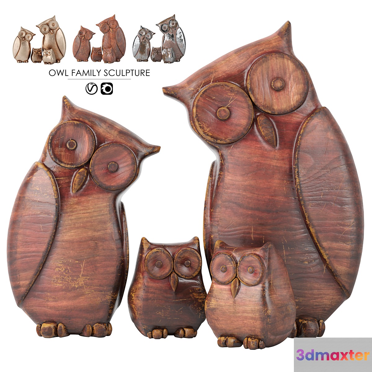 Owl Family Sculpture 3D Max
