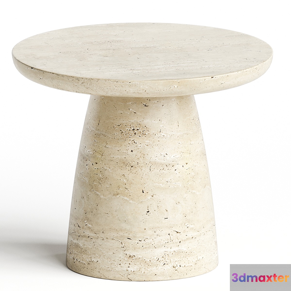 Contemporary Minimal Round Coffee Side Table in Travertine Stone Natural Pores 3D Max