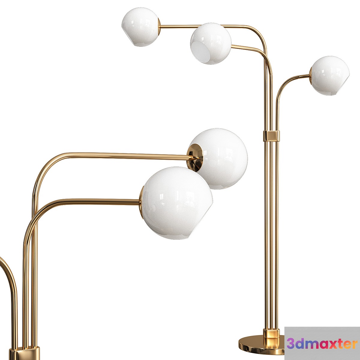 Staggered Glass 3-Light Adjustable Floor Lamp 3D Max