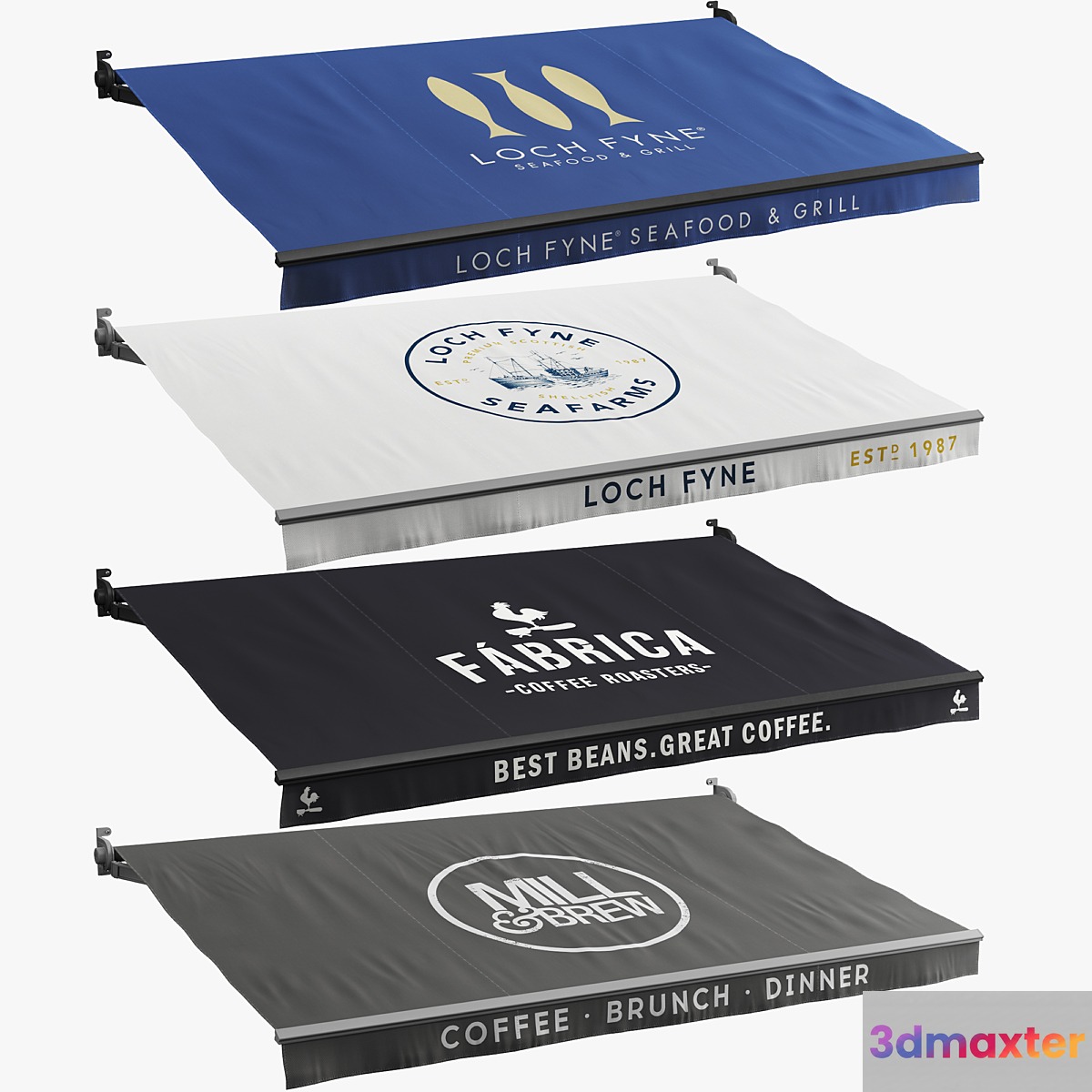 A set of  awnings 2 (cafes and restaurants) 3D Max