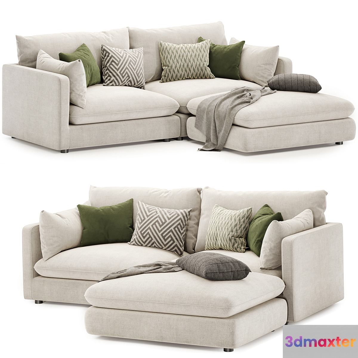 unwind 3 piece reversible sectional sofa 3D Max