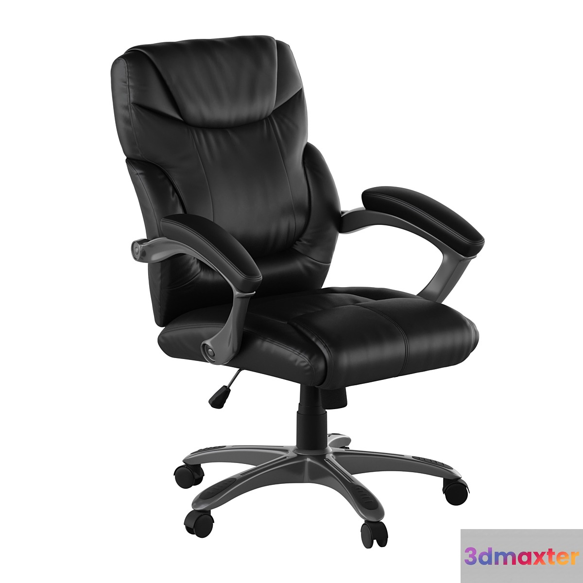 Mid-Back Black LeatherSoft Overstuffed Swivel Task Ergonomic Office Chair with Arms 3D Max
