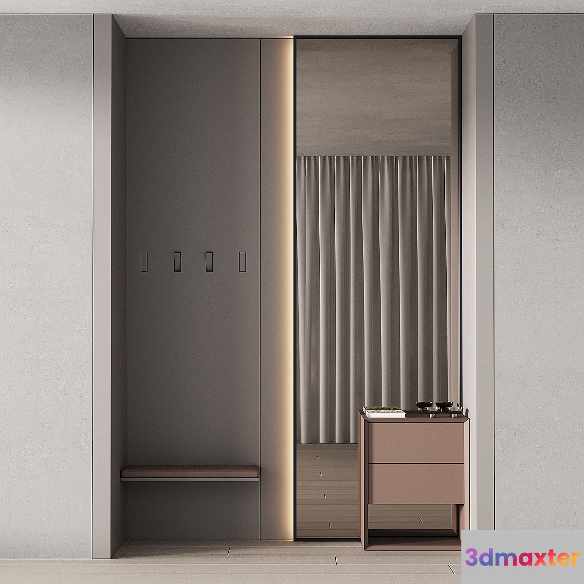 246 hallway zone 08 minimal hall with big stand mirror 01 - No.2 3D Max