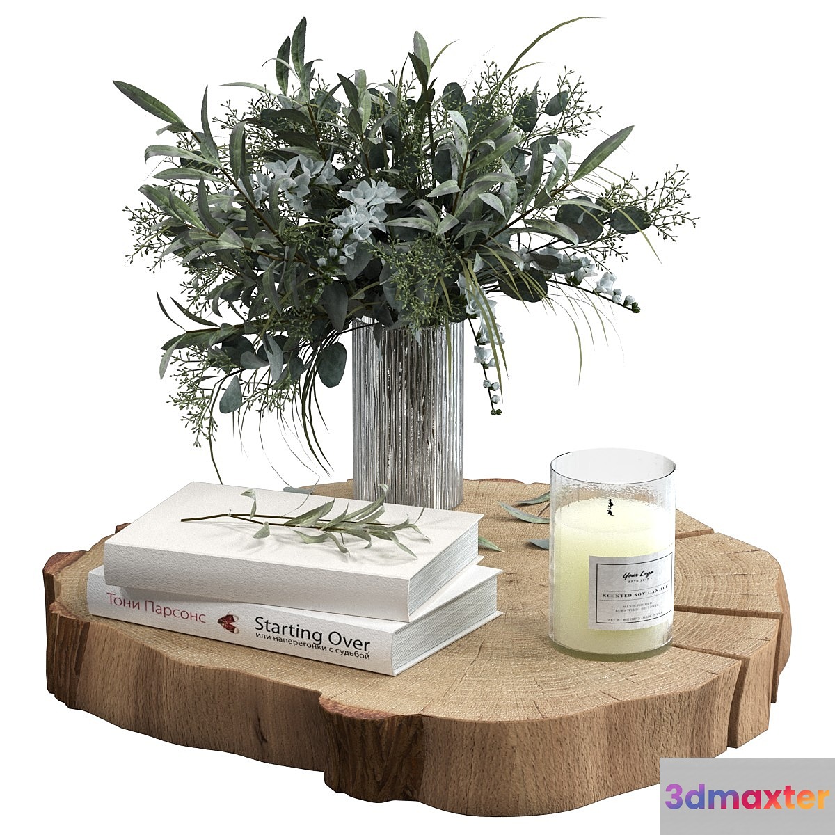 Decorative set with slab and bouquet 3D Max