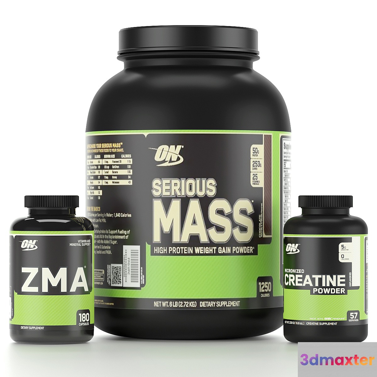 cratin & serious mass & zma supplement bottle 3D Max