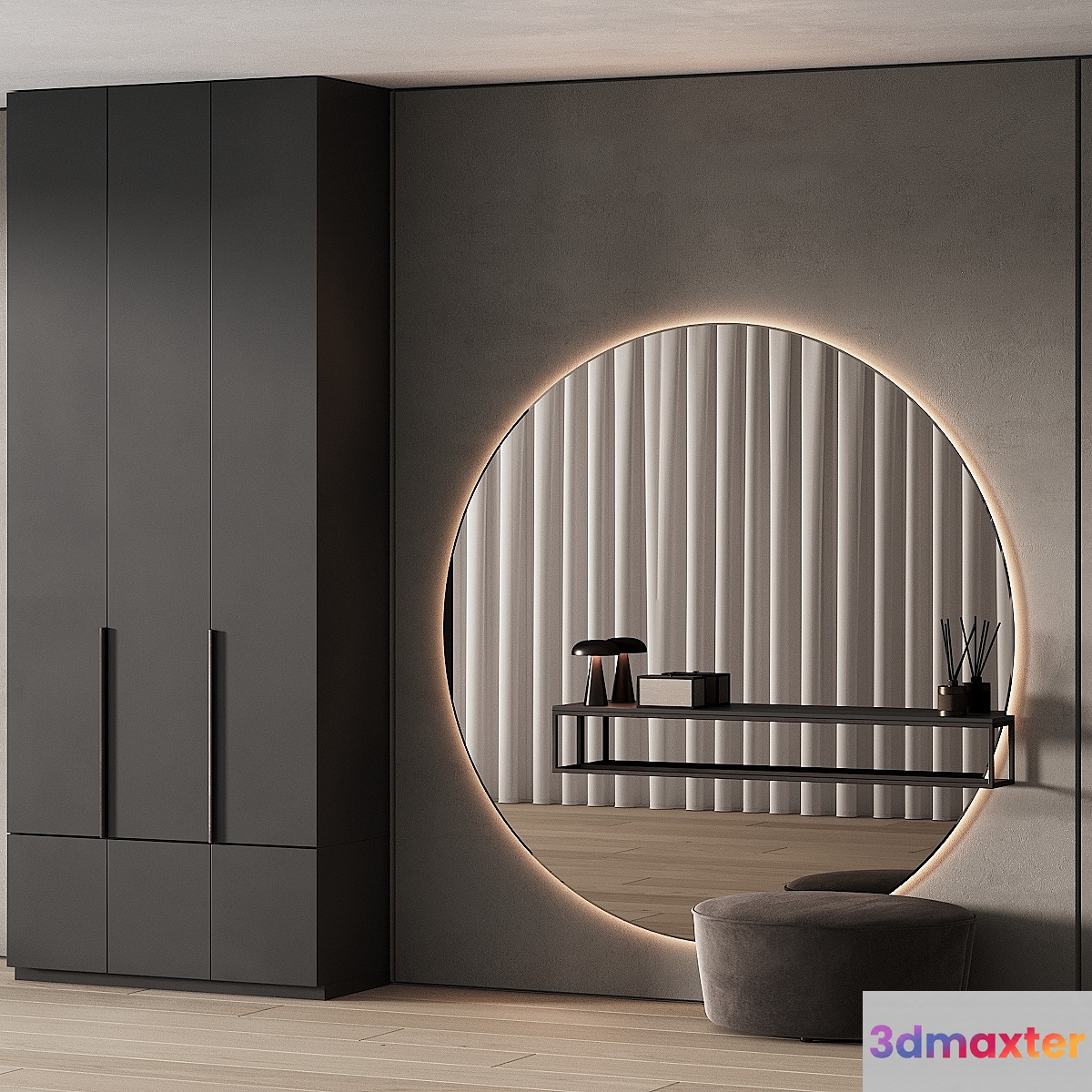 247 hallway zone 09 minimal hall with big round mirror 01