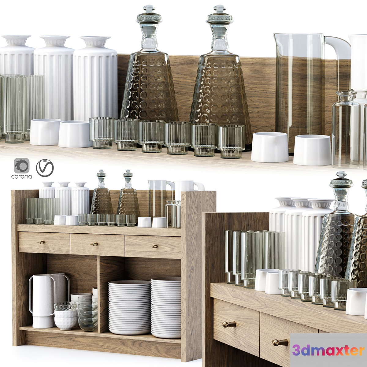 Mira restaurant cabinet with dishes V4 _ Wooden sideboard with dishes