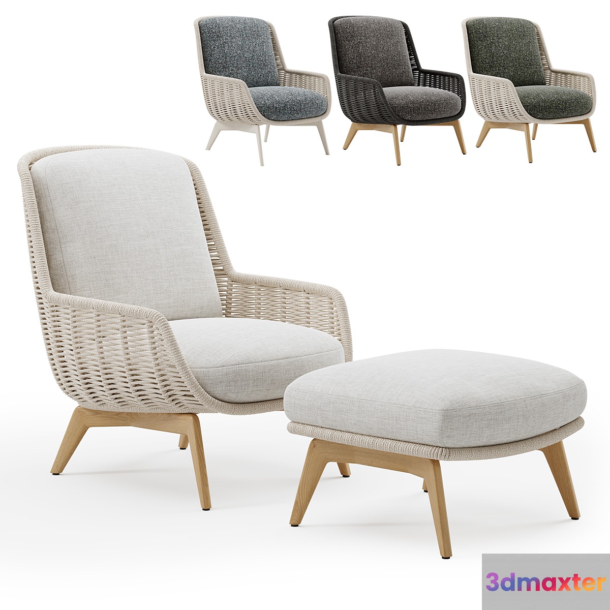 Outdoor Garden Woven Lounge Bergere Belt Cord 3D Max