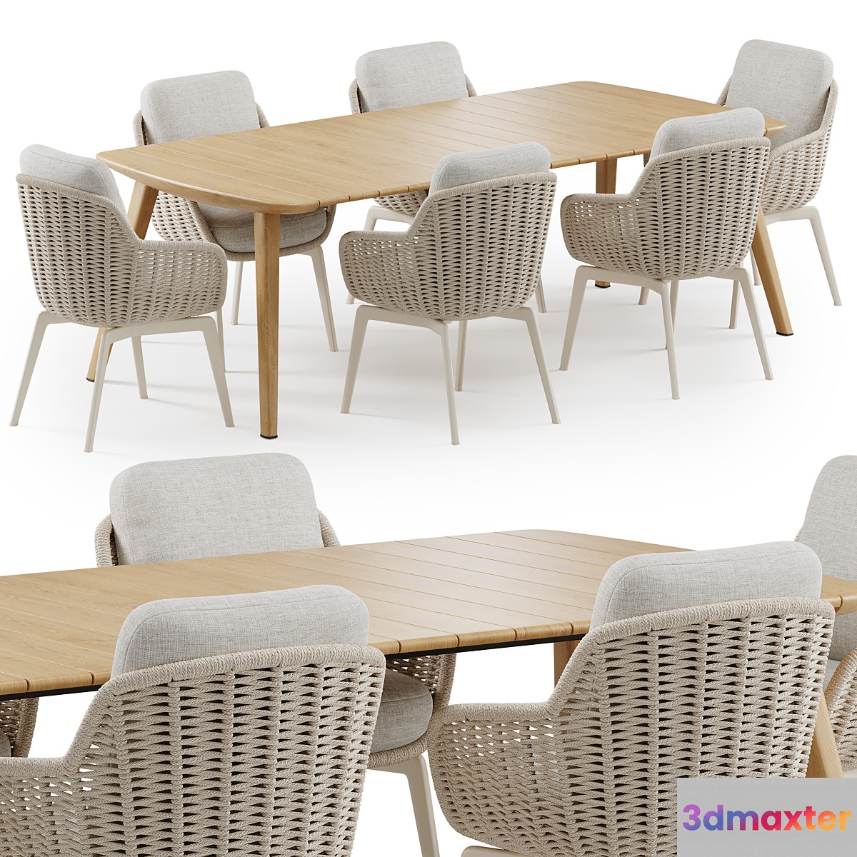 Outdoor Garden Woven Dining Set Belt Cord 3D Max