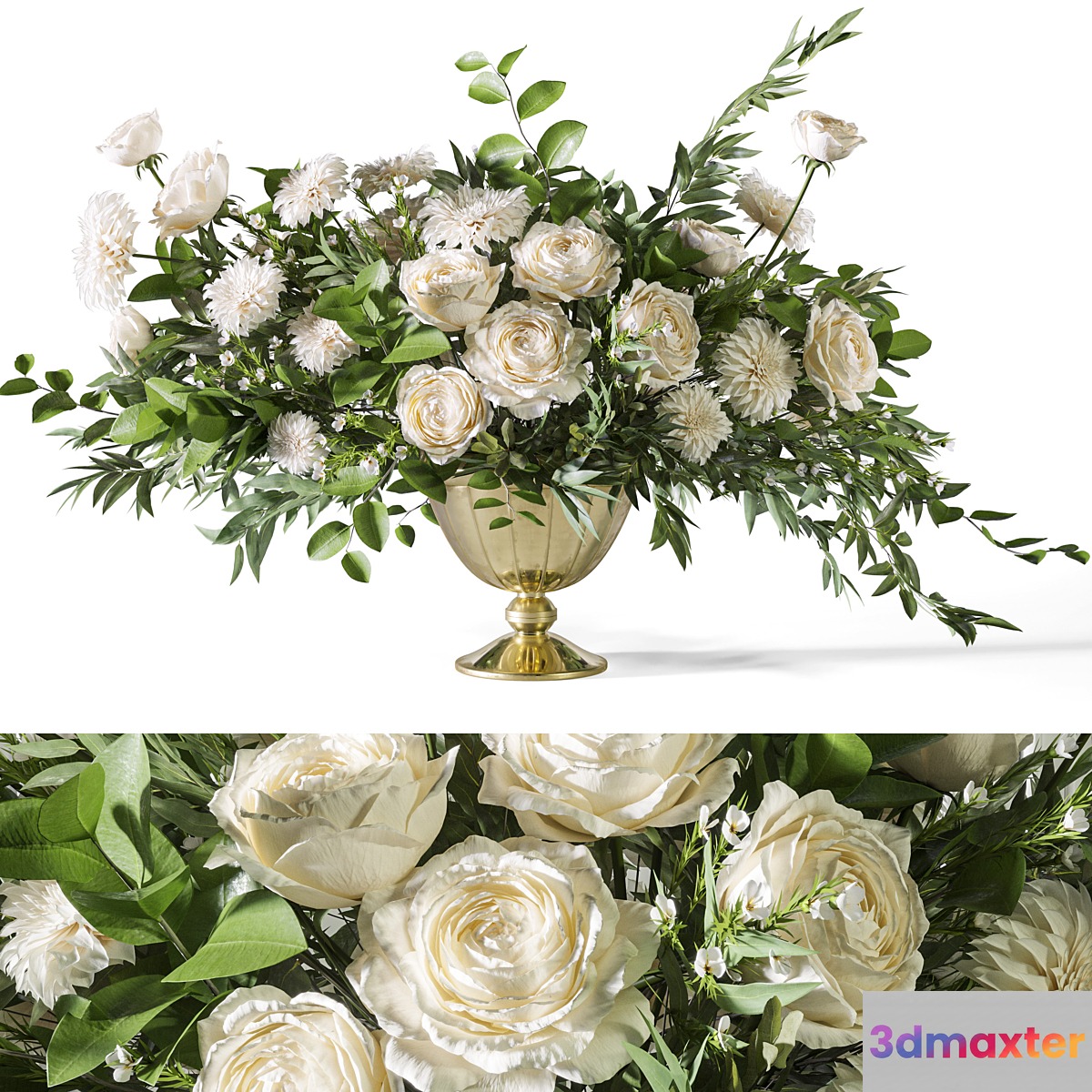 Flower Set 053 White Rose Dahlia Big bouquet - No.2