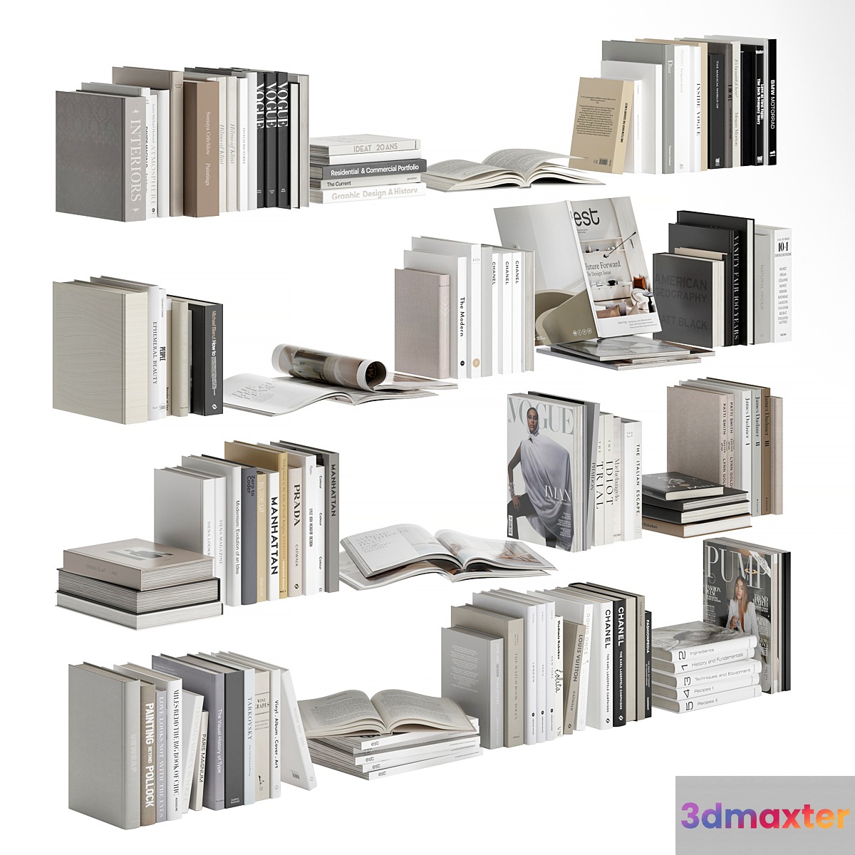 Books and magazines set 01 3D Max
