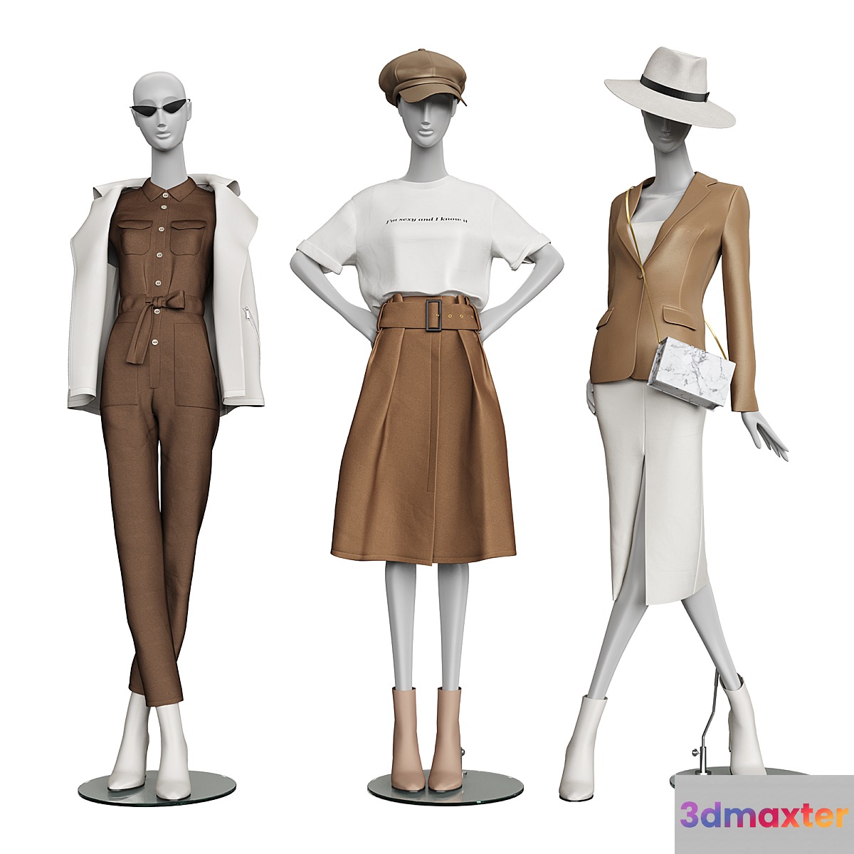 Set of classic women's clothing on mannequins - No.2 3D Max