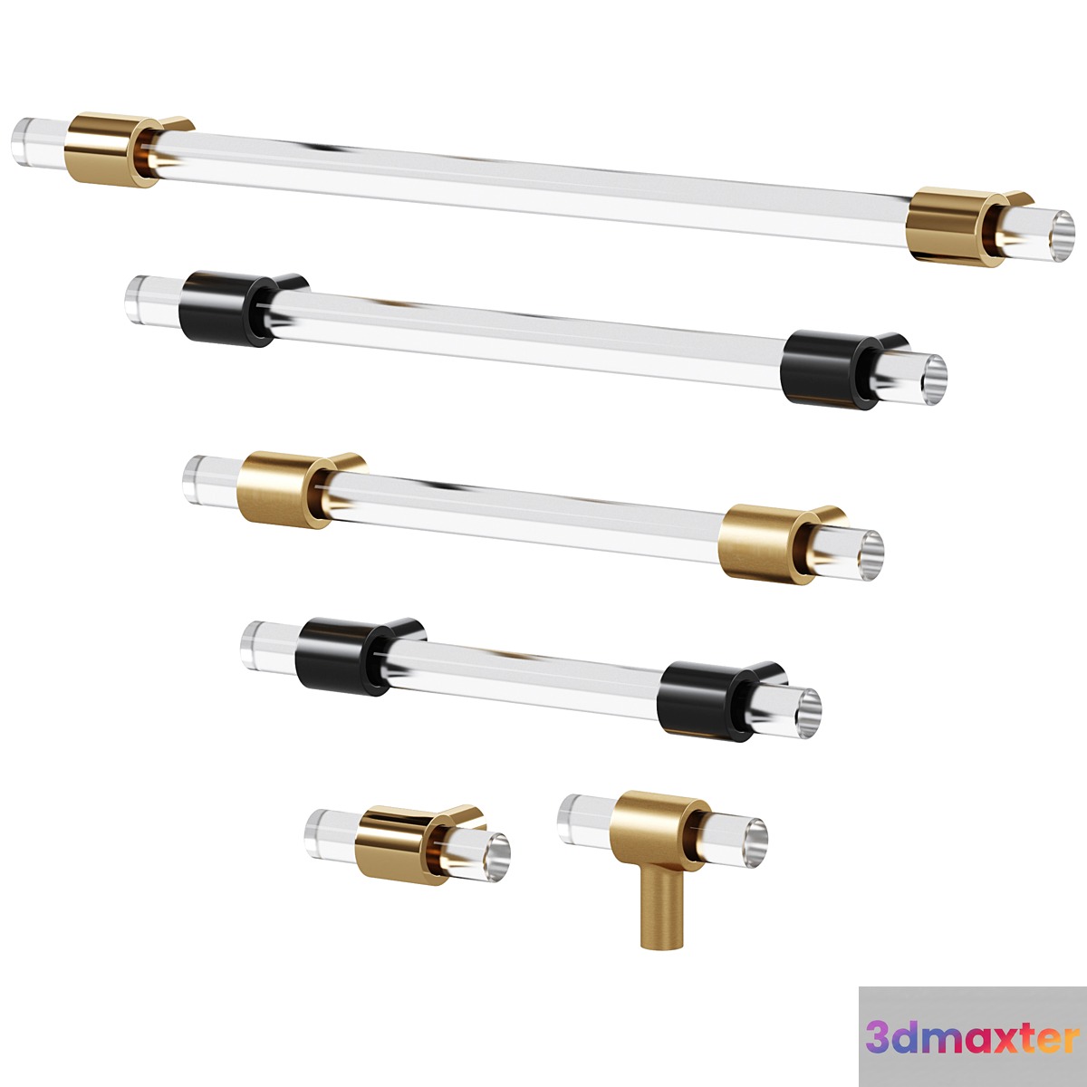 Handles KRISTAL Acrylic & Brass by Meraki 3D Max