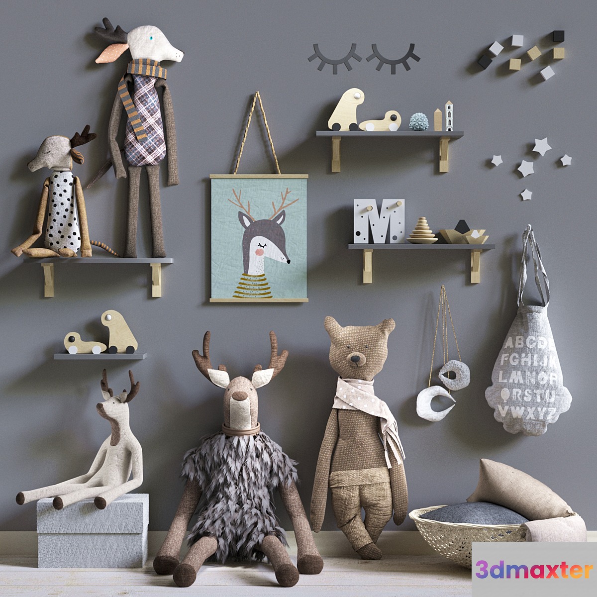 set of soft toys in scandinavian style 3D Max