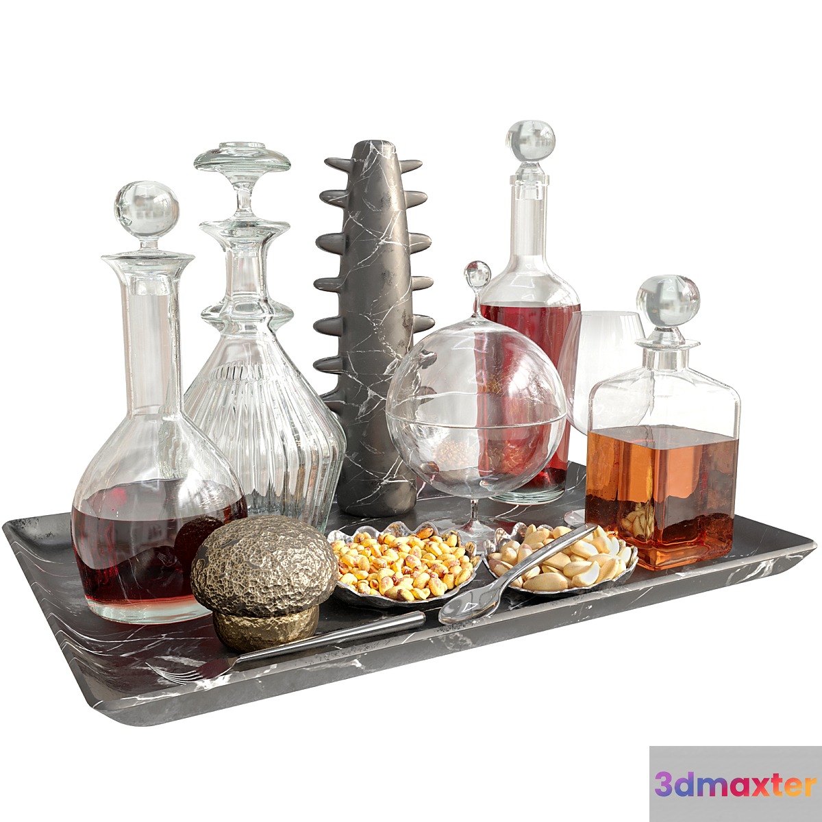 Tray with alcohol and glasses 50 3D Max