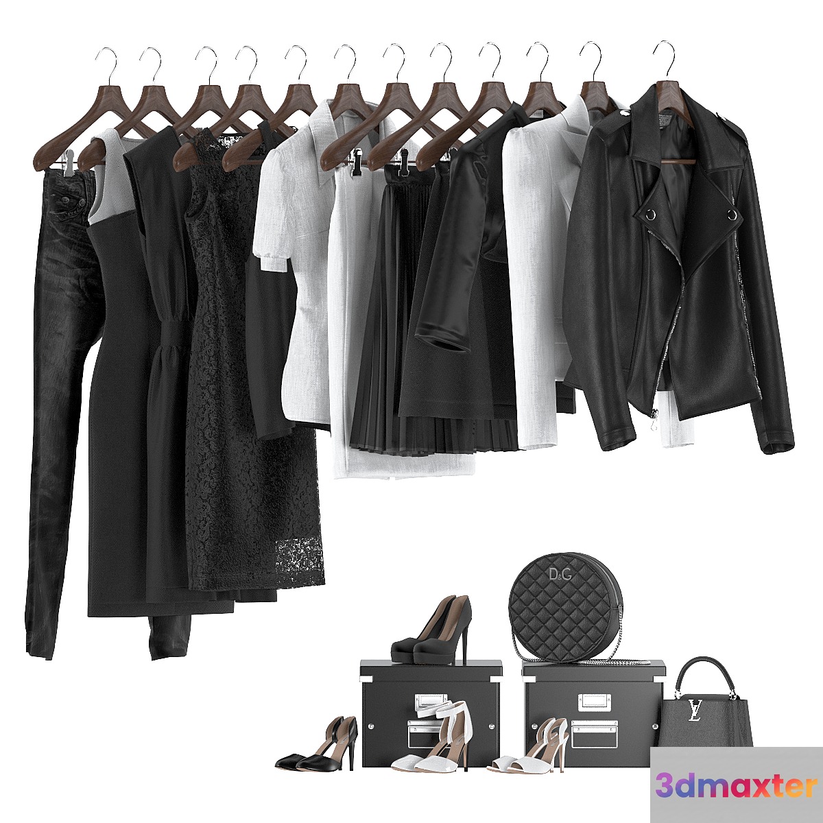 Black and white women's wardrobe 3D Max