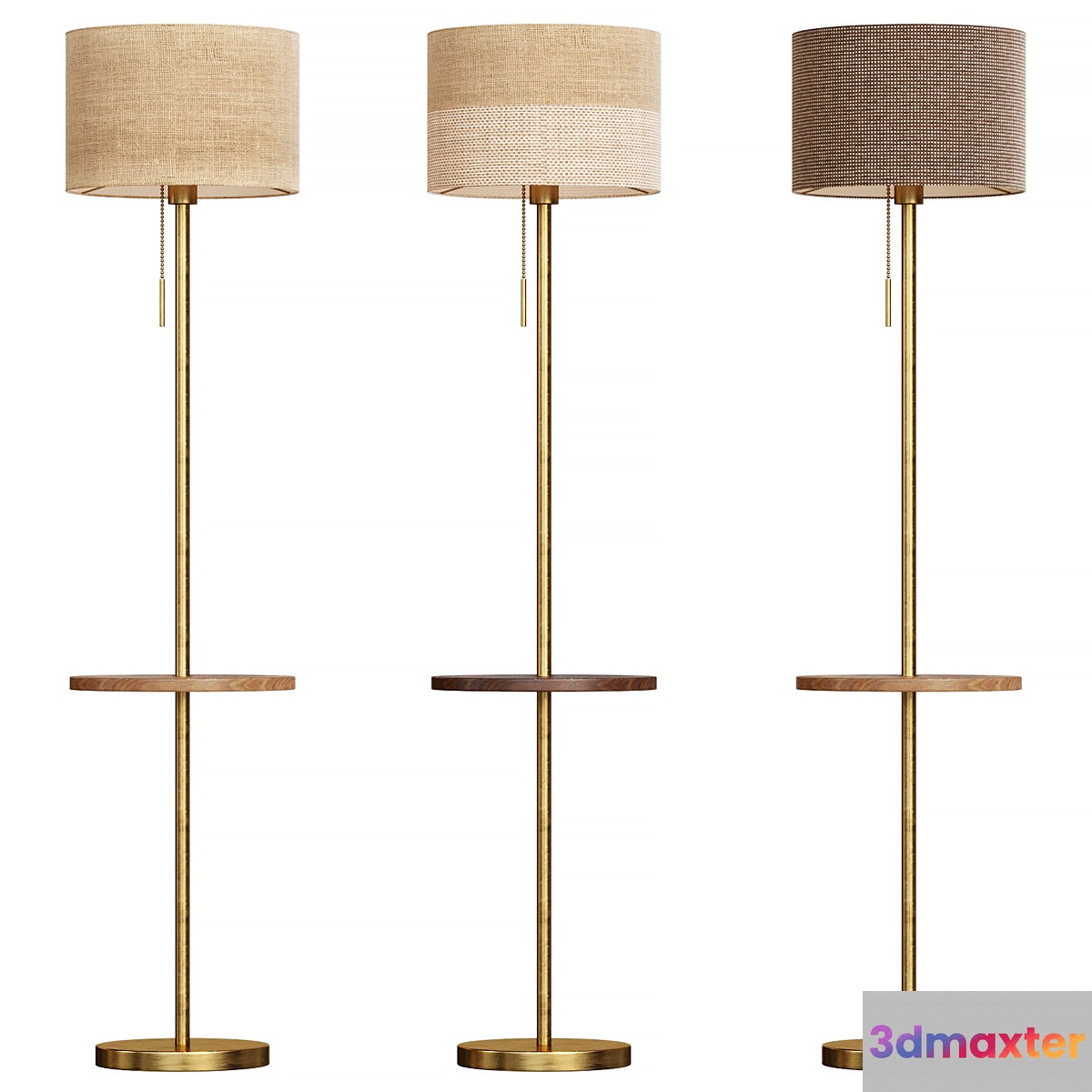 Floor lamp with textile lampshade and table 3D Max