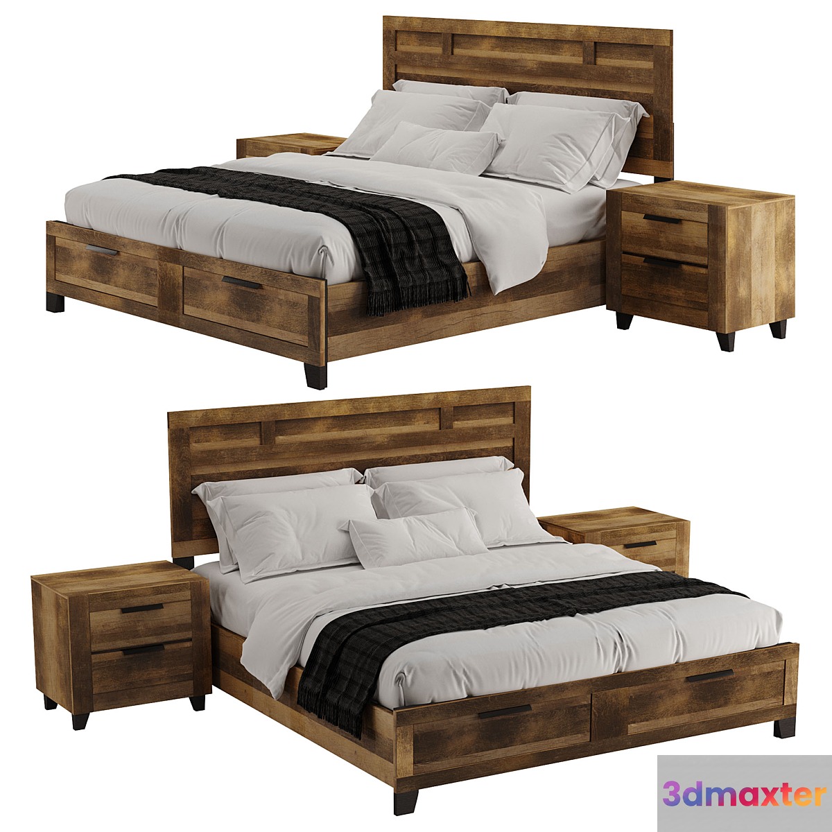Morales Rustic Wood Bed 3D Max