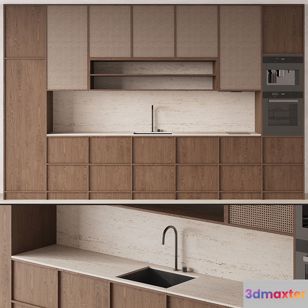 DARK WOOD KITCHEN WITH RATTAN 3D Max