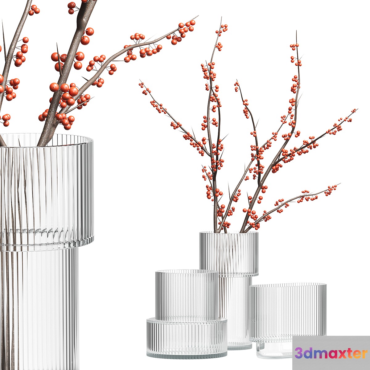H&M Glass Vases with red berry branch