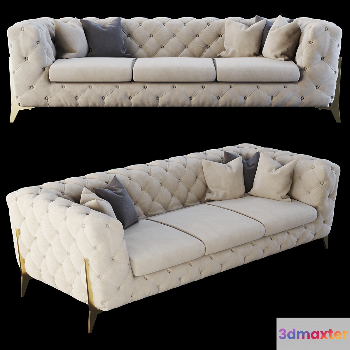 Homary 91 Beige Modern Chesterfield 3D Max
