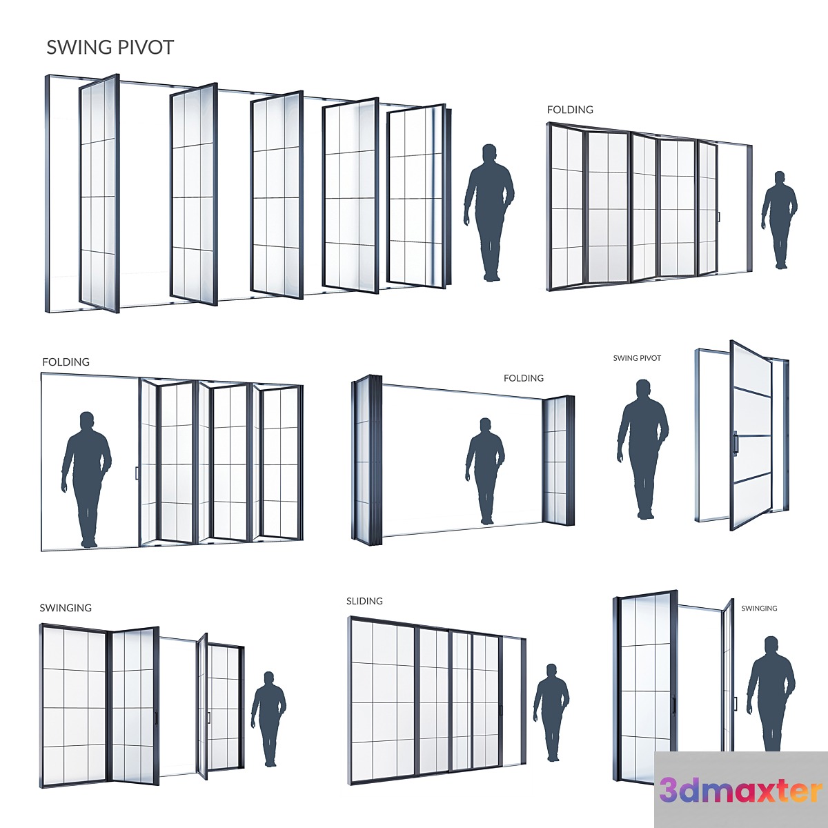 Modern windows SWING PIVOT FOLDING SLIDING 3D Max