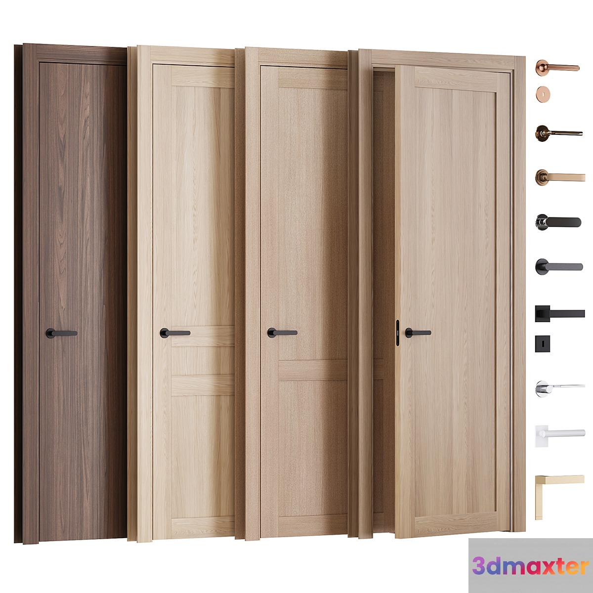 Interior veneered doors with frame and fittings 3D Max