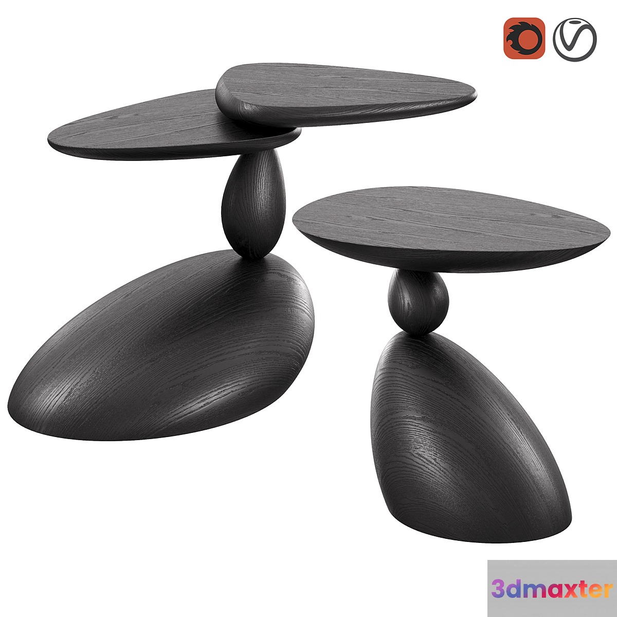 Stones and Twins coffee tables by WOODZENART from the Stone Story collection 3D Max