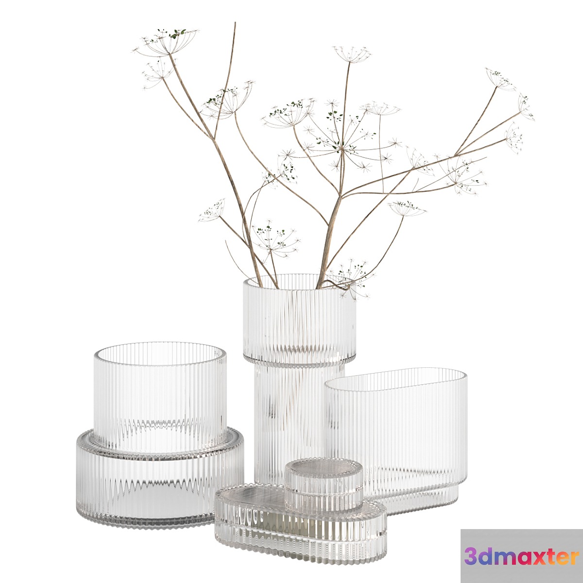 Ripple Fluted Glass Vases HnM Home - No.2 3D Max