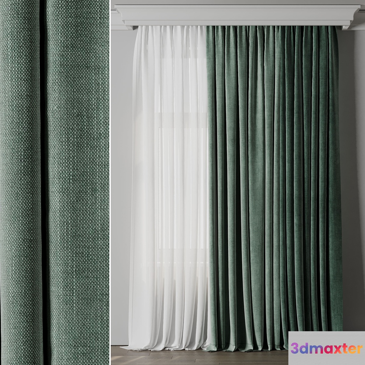 Low width curtains 04 set green - No.2 3D Max
