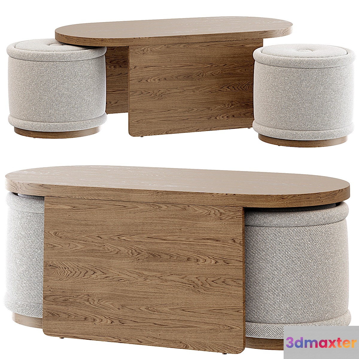 Union Oval Nesting Coffee Table with Stools 3D Max