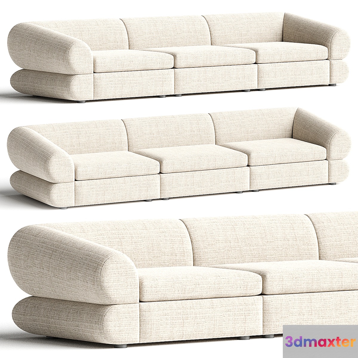 Chale 3-Piece Ivory White Sectional Sofa 3D Max