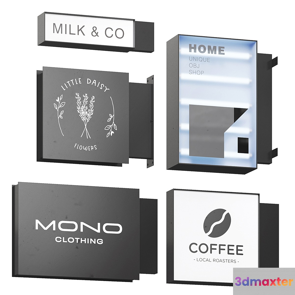 Five modern signage 3D Max